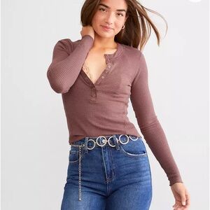 Free People Mauve Long Sleeve Henley